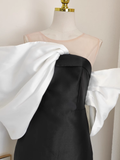 Sheath Strapless Black Vacation Dress Satin Women Dresses SD158