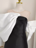 Sheath Strapless Black Vacation Dress Satin Women Dresses SD158