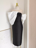 Sheath Strapless Black Vacation Dress Satin Women Dresses SD158