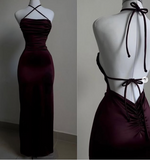 Mermaid Halter Floor Length Burgundy Backless Evening Dress Prom Dresses SD1595 HZ0628