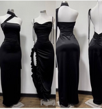 Mermaid Sleeveless Floor Length Backless Evening Dress Black Prom Dresses SD1598
