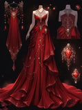 A Line Sweetheart Chiffon Red Floor Length Evening Dress Prom Dresses With Beads SD1605 HZ0628