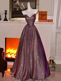 A Line Sweetheart Sequin Lilac Floor Length Evening Dress Prom Dresses SD1607