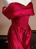Mermaid Off The Shoulder Satin Red Floor Length Evening Dress Prom Dresses SD1614 HZ0628