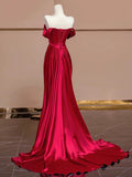 Mermaid Off The Shoulder Satin Red Floor Length Evening Dress Prom Dresses SD1614 HZ0628