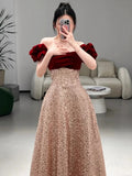 A Line Off The Shoulder Sequin Floor Length Evening Dress Prom Dresses SD1615
