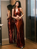 Mermaid V Neckline Burgundy Floor Length Evening Dress Sequin Prom Dresses SD1619