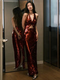 Mermaid V Neckline Burgundy Floor Length Evening Dress Sequin Prom Dresses SD1619