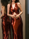Mermaid V Neckline Burgundy Floor Length Evening Dress Sequin Prom Dresses SD1619