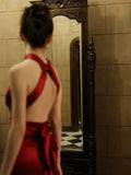 Mermaid Backless Red Floor Length Evening Dress Satin Prom Dresses SD1620