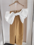 Sheath Strapless Gold Vacation Dress Satin Women Dresses SD162