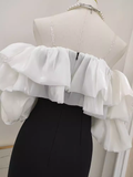 Sheath Off The Shoulder Black Vacation Dress Satin Women Dresses SD163