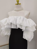 Sheath Off The Shoulder Black Vacation Dress Satin Women Dresses SD163
