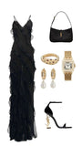 Mermaid Spaghetti Straps Floor Length Black Chiffon Evening Dress Prom Dresses SD1640