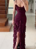 Mermaid Spaghetti Straps Ankle Length Chiffon Evening Dress Prom Dresses SD1642