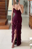 Mermaid Spaghetti Straps Ankle Length Chiffon Evening Dress Prom Dresses SD1642