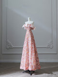 A Line Off The Shoulder Sequin Pink Floor Length Evening Dress Prom Dresses SD1642