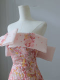 A Line Off The Shoulder Sequin Pink Floor Length Evening Dress Prom Dresses SD1642
