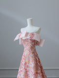A Line Off The Shoulder Sequin Pink Floor Length Evening Dress Prom Dresses SD1642