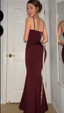 Mermaid Spaghetti Straps Burgundy Long Evening Dress Prom Dresses SD1644 HZ0628