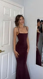 Mermaid Spaghetti Straps Burgundy Long Evening Dress Prom Dresses SD1644 HZ0628