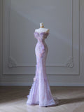 Mermaid Sweetheart Lilac Tulle Sequin Flowers Evening Dress Prom Dresses SD1645