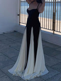 A line Spaghetti Straps Black Long Prom Dresses Formal Graduation Party Dress Evening Dress SD1648