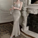 Mermaid Spaghetti Straps Sequin Floor Length Evening Dress Prom Dresses SD1650 HZ0628
