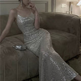 Mermaid Spaghetti Straps Sequin Floor Length Evening Dress Prom Dresses SD1650 HZ0628
