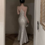 Mermaid Spaghetti Straps Sequin Floor Length Evening Dress Prom Dresses SD1650 HZ0628