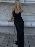 Mermaid Spaghetti Straps Floor Length Chiffon Evening Dress Prom Dresses SD1652 HZ0628