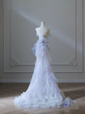 Mermaid Strapless Tulle Flowers Evening Dress Long Prom Dresses SD1652