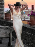 Mermaid Jewel Ivory Satin Floor Length Evening Dress Prom Dresses SD1654 HZ0628