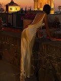 Mermaid Jewel Ivory Satin Floor Length Evening Dress Prom Dresses SD1654 HZ0628