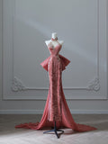 Mermaid High Neckline Velvet Evening Dress Long Prom Dresses SD1654