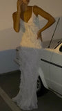 Mermaid Spaghetti Straps Floor Length Sequin White Evening Dress Prom Dresses SD1655