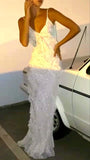 Mermaid Spaghetti Straps Floor Length Sequin White Evening Dress Prom Dresses SD1655