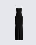 Mermaid Spaghetti Straps Floor Length Black Evening Dress Prom Dresses SD1656