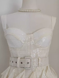 A line Straps White Sequin Travel Vacation Dresses Short Birthday Dress SD165
