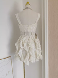 A line Straps White Sequin Travel Vacation Dresses Short Birthday Dress SD165