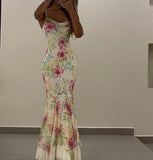 Mermaid Spaghetti Straps Floor Length Floral Yellow Evening Dress Prom Dresses SD1661
