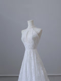 A line High Neckline White Lace Long Wedding Dresses Brides Dress SD1662