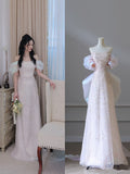 A Line Off The Shoulder Sequin Pink Floor Length Evening Dress Prom Dresses SD1647