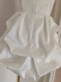 A line Sweetheart White Satin Holiday Dresses Short Birthday Dress Pleated Three-dimensional Flowers SD166