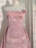 A line Spaghetti Straps Pink Vacation Dress Long Women Dresses SD167
