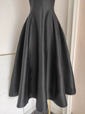 A line Spaghetti Straps Black Vacation Dress Satin Women Dresses SD169