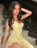 Mermaid Straps Floor Length Slit Yellow Evening Dress Prom Dresses SD1703