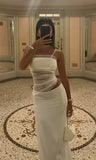 2 Pieces Spaghetti Straps White Floor Length Evening Dress Prom Dresses SD1706