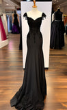 Mermaid Straps Chiffon Black Lace Evening Dress Prom Dresses SD1714 HZ0628