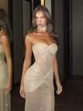 Sheath Sweetheart Sequin Floor Length Champagne Evening Dress Prom Dresses SD1722 HZ0628